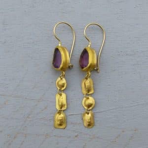 Amethyst a-symmetric 22k Gold Dangle Earrings