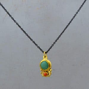 Turquoise Coral 24k Solid Gold Pendant