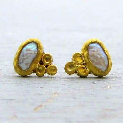 Solid 24k gold Pearl studs earrings