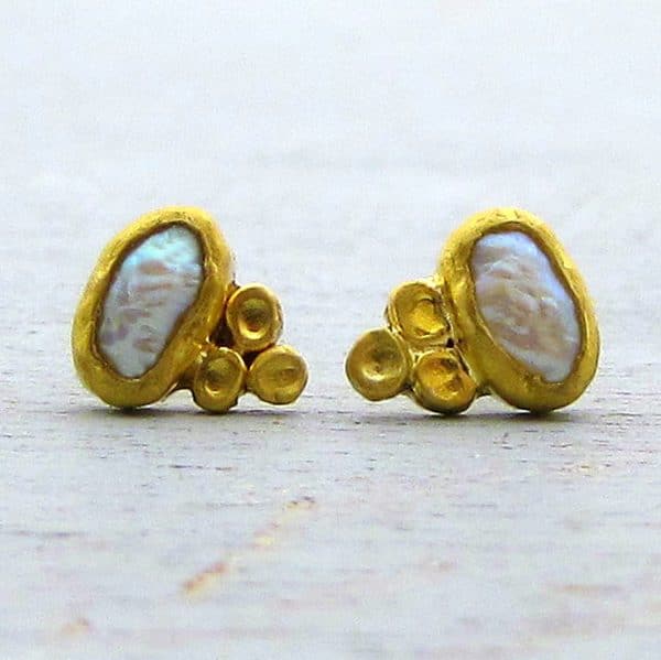 Solid 24k gold Pearl studs earrings