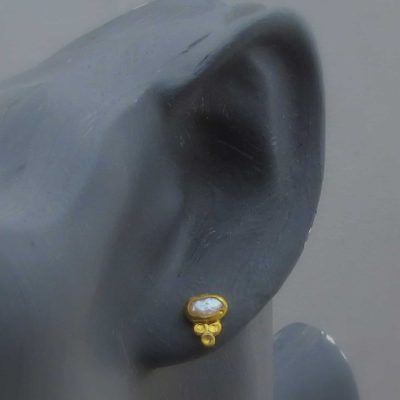 Solid 24k gold Pearl studs earrings