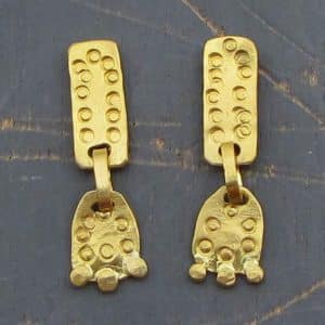 Handmade long 22 karat gold dangle stud earrings