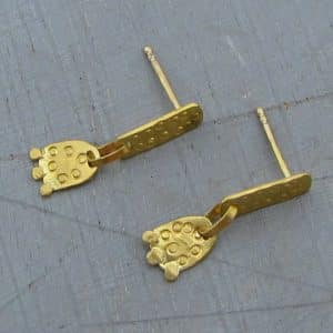 Handmade long 22 karat gold dangle stud earrings