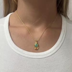 Turquoise Coral 24k Solid Gold Pendant