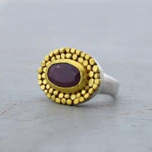 Ruby 24k gold and silver signet ring