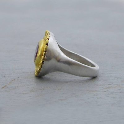 Ruby 24k gold and silver signet ring