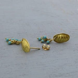 Turquoise dangle 22k gold stud earrings