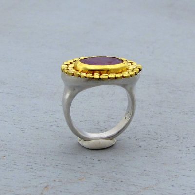 Ruby 24k gold and silver signet ring