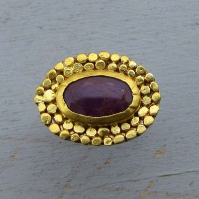 Ruby 24k gold and silver signet ring