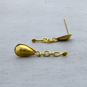 Handmade 22k gold drop chain studs earrings
