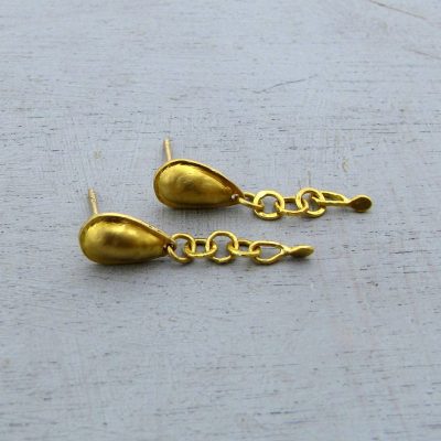 Handmade 22k gold drop chain studs earrings