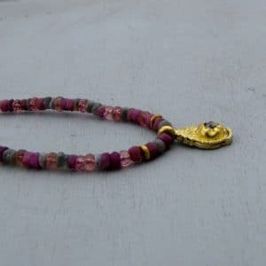 Pink Tourmaline and Rough Diamond 24k gold necklace