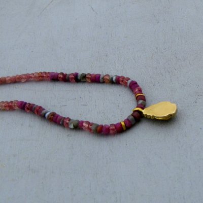 Pink Tourmaline and Rough Diamond 24k gold necklace
