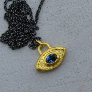 London Blue Topaz Evil Eye 24k gold pendant necklace