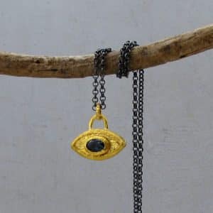 London Blue Topaz Evil Eye 24k gold pendant necklace