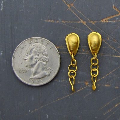 Handmade 22k gold drop chain studs earrings