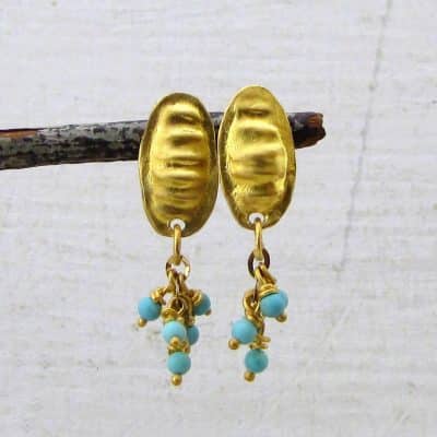 Turquoise dangle 22k gold stud earrings