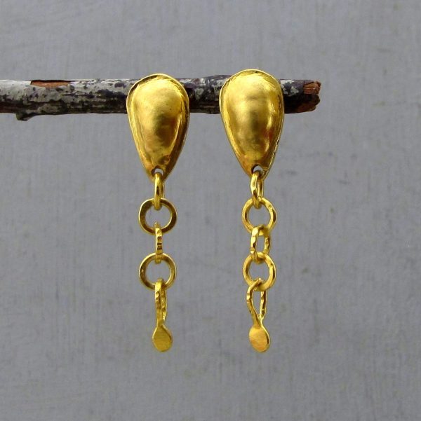 Handmade 22k gold drop chain studs earrings
