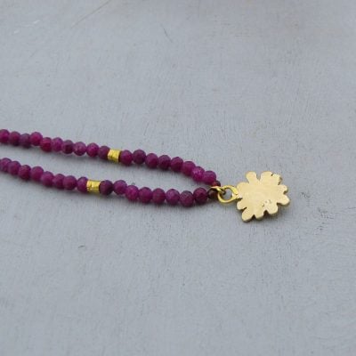 Ruby and Rough Diamond 24k gold flower necklace