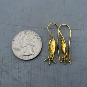 22k gold and Aventurine dangle handmade earrings