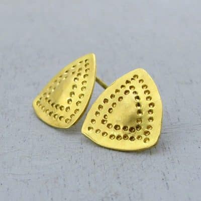 Handmade 18 karat gold triangle studs