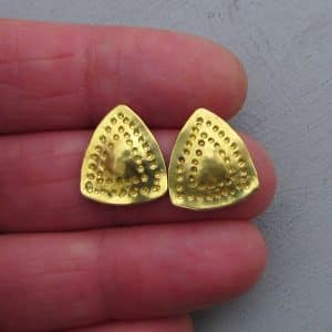 Handmade 18 karat gold triangle studs