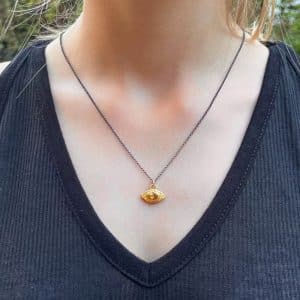 London Blue Topaz Evil Eye 24k gold pendant necklace