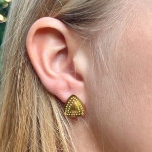 Handmade 18 karat gold triangle studs