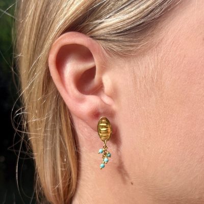 22k gold and Aventurine dangle handmade earrings