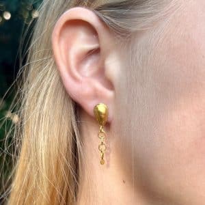 Handmade 22k gold drop chain studs earrings