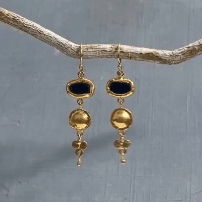 22K gold drop earrings with black Onyx