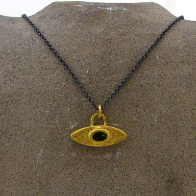 Peridot Evil Eye 24 karat gold pendant necklace