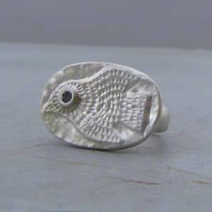Handmade silver and Garnet bird ring