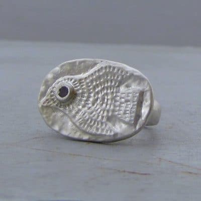 Handmade silver and Garnet bird ring