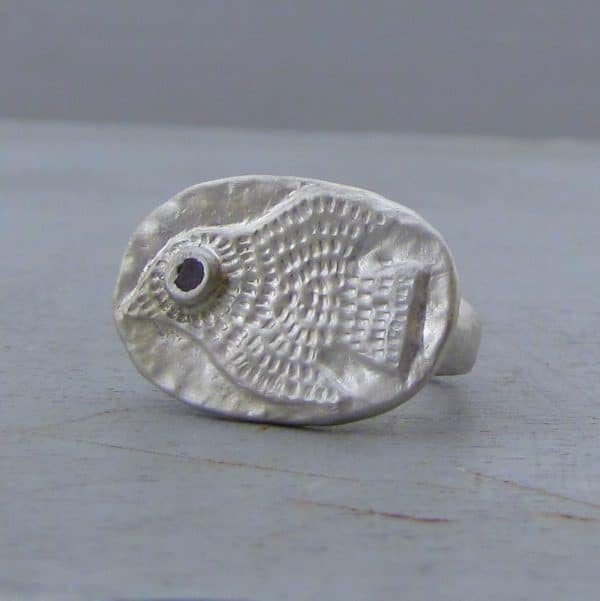 Handmade silver and Garnet bird ring