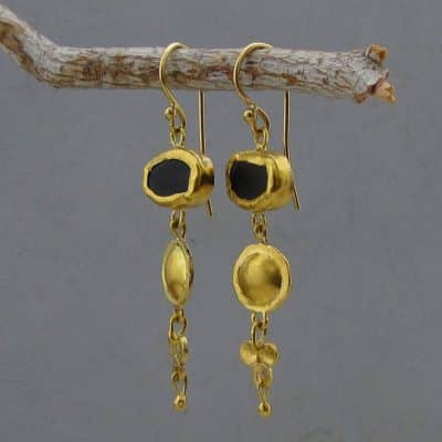 22K gold drop earrings with black Onyx