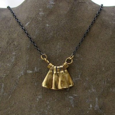 Handmade 14 karat gold bells pendants silver necklace
