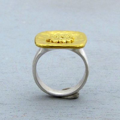 Solid 24k gold and silver granulated ring