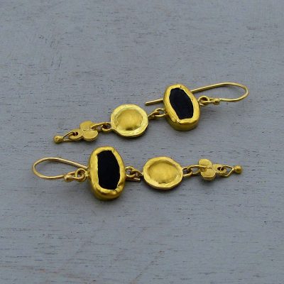 22K gold drop earrings with black Onyx