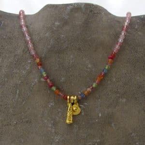 Strawberry Quartz 24k gold beaded necklace