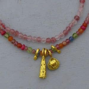Strawberry Quartz 24k gold beaded necklace
