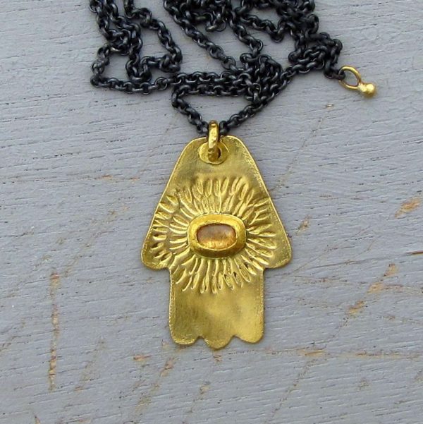 Yellow Sapphire 22k gold Hamsa pendant necklace