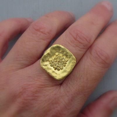 Solid 24k gold and silver granulated ring
