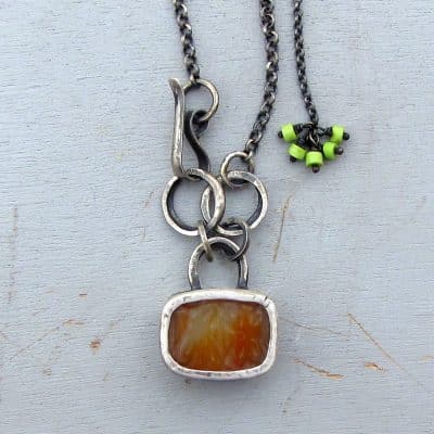 Carved red Agate silver necklace