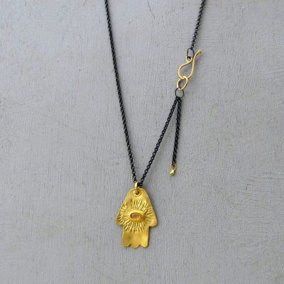 Yellow Sapphire 22k gold Hamsa pendant necklace