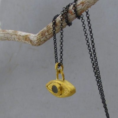 Peridot Evil Eye 24 karat gold pendant necklace