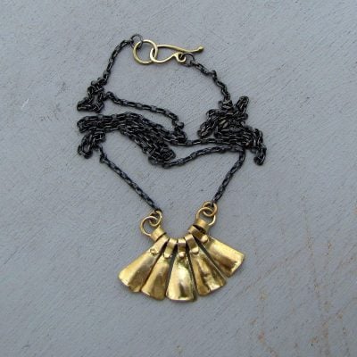 Handmade 14 karat gold bells pendants silver necklace