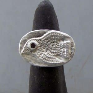 Handmade silver and Garnet bird ring