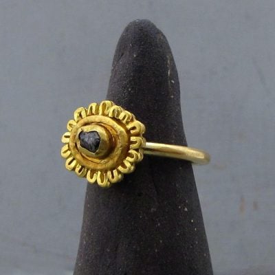 Raw diamond halo 22k gold ring