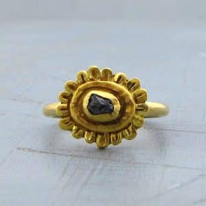 Raw diamond halo 22k gold ring